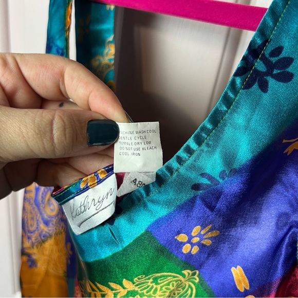 Vintage Multicolor Patchwork Mini Slip Dress Large - Picture 6 of 7